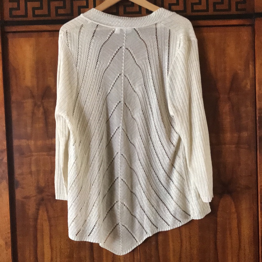 Basic Editions XXL Cream Open Front Cardigan Chevron Knit Long Sleeve - Picture 5 of 11